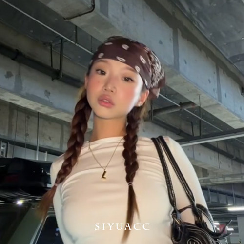 美式辣妹薄款棕色腰果方巾头巾女