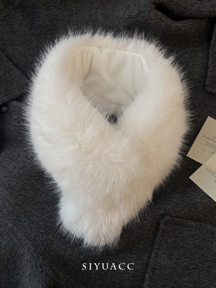 thumbnail for Temperament gray imitation fox plush scarf women's winter warmth thickened fur collar scarf fashion high-end shawl