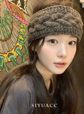 麻花宽边针织发带复古编织头带女