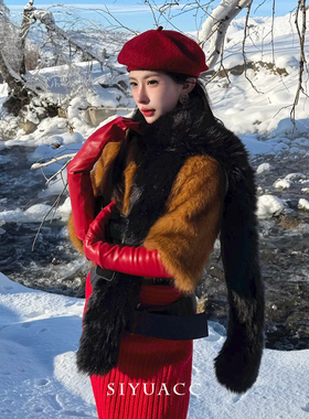 黑色长条毛毛围巾女冬季韩版保暖仿皮草毛领围脖高级感毛绒披肩