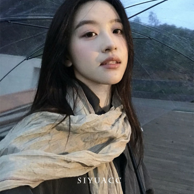 神仙藤井树同款卡其褶皱围巾女