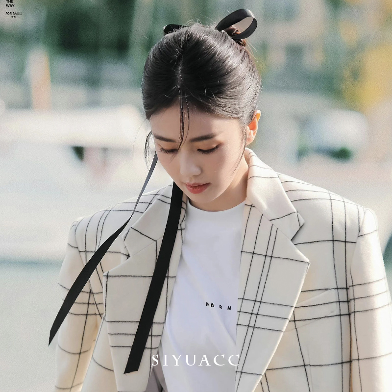 白鹿同款黑色蝴蝶结长飘带发夹女