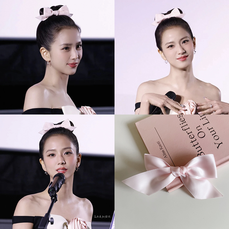 jisoo同款粉色蝴蝶结发夹侧边夹