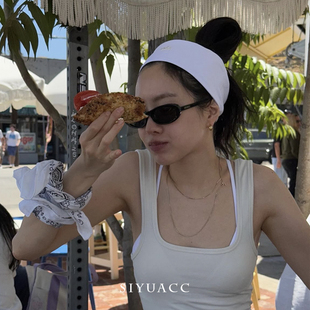 孙娜恩同款白色针织发带美式健身运动束发带简约发绳弹力头带女