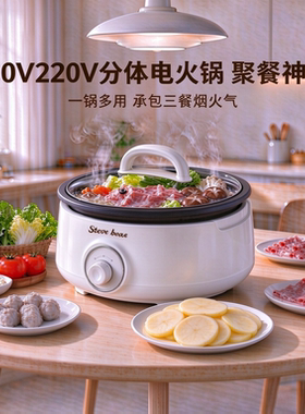 110v美日规电热锅家用分体式火锅5L大容量多功能220V英国用电煮锅
