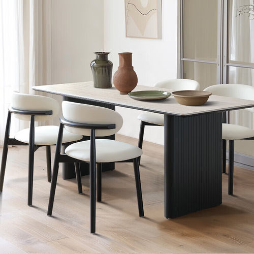 复古风岩板餐桌椅组合长方形中古风高端家用小户型饭桌2026新款