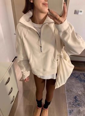 Lulu系立领半拉链卫衣时尚简约经典logo刺绣短款长袖宽松休闲上衣