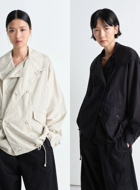 折扣Lem@ire简约宽松双排扣轻薄夹克2025秋冬新款L翻领短款外套女