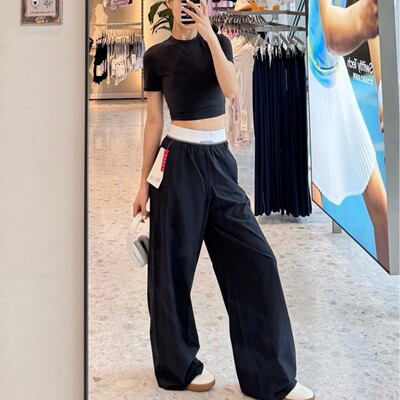 枫叶国运动瑜伽高腰收腰阔腿裤