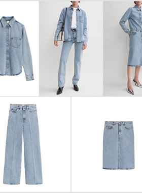 断码折扣瑞典T0T做旧水洗色牛仔直筒裤/牛仔衬衫/半裙套装/单卖