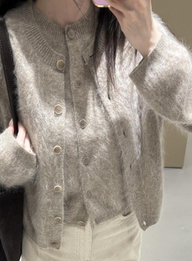 拉毛纽扣式针织开衫C家25秋季新品标准版型复古休闲柔软拉绒上衣