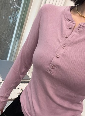 枫叶国瑜伽五粒扣亨利衫薄款舒适显瘦休闲百搭经典弹力长袖T恤