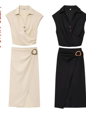 亚麻混纺短上衣半身裙 7969033 7969034~VEN&TELLA秋冬欧美风