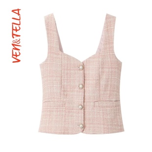 VEN&TELLA秋冬欧美风 饰小香风粗纺背心高腰迷你裙套装 修身 纽扣装