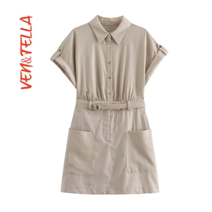 0387721 修身 迷你连衣裙 式 VEN&TELLA秋冬欧美风 混纺衬衫