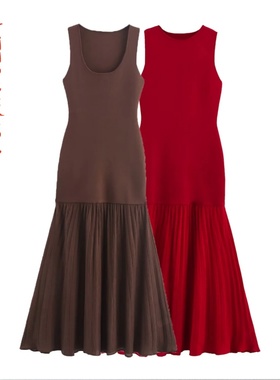 气质简约无袖修身针织拼接连衣裙4192153~VEN&TELLA秋冬欧美风