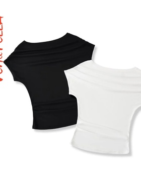 纯欲风修身一字领性感露肩辣妹背心T恤~VEN&TELLA秋冬欧美风