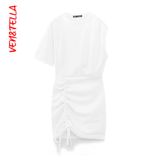 2536636 636 VEN&TELLA秋冬欧美风 2536 纯色圆领不对称连衣裙