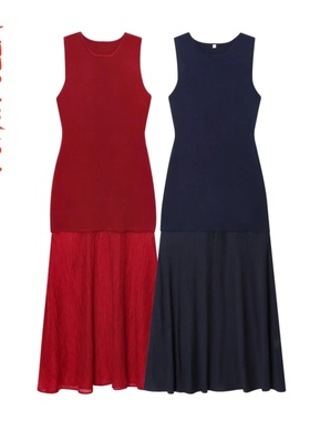 针织拼接长连衣裙4192034~VEN&TELLA秋冬欧美风