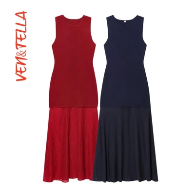 针织拼接长连衣裙4192034