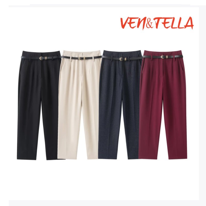 气质简约修身直筒休闲高腰腰带长裤4387248~VEN&TELLA秋冬欧美风,女装/女士精品,休闲裤,淘宝优惠券,粉丝福利购,淘宝优惠卷