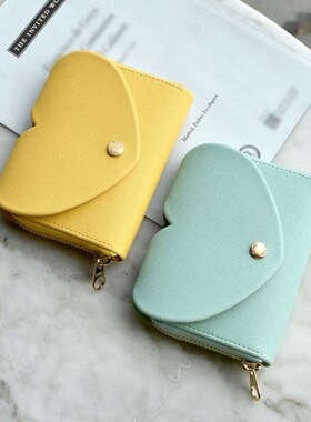 韩国Plepic甜美爱心卡包时尚搭扣皮面男女银行卡名片包收纳零钱包