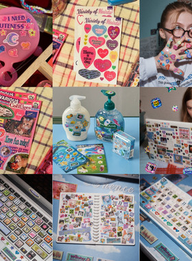 韩国thence可爱猫心水果贴画手账贴镭射手机贴键盘凸素材装饰贴纸