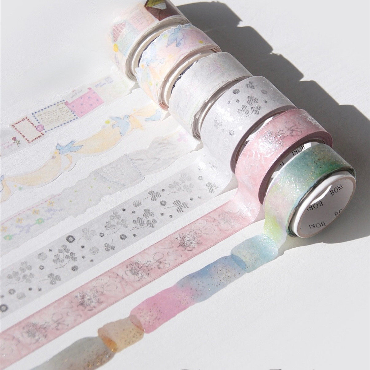 韩国boki新款春日花园烫金银箔闪光纸质胶带不规则手帐蓝鸟花胶带