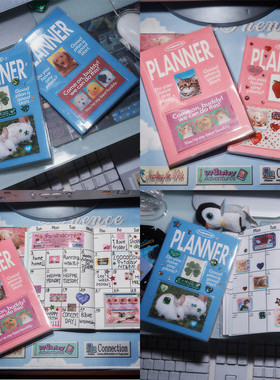 韩国THENCE万年历抽插照周计划本PVC胶套清新粉蓝色INS风手账本子