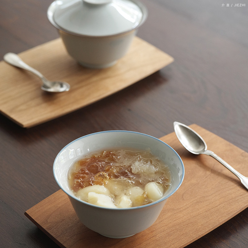 介直 诸野系列青花铁口料理盖碗甜品炖蒸汤盅带盖陶瓷碗茶碗
