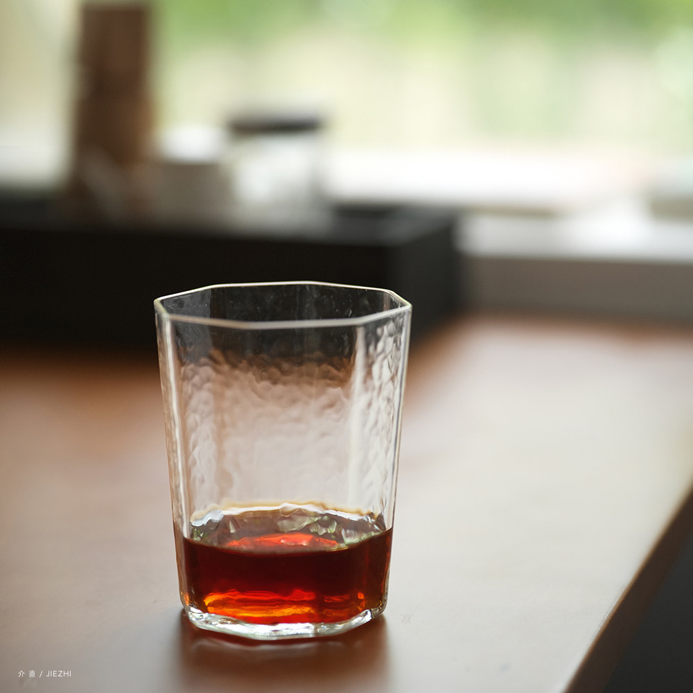 介直 八角耐热玻璃杯咖啡牛奶杯子锤纹水杯手工制作硝子器皿芥埴