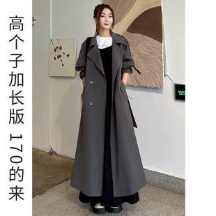 韩系双排扣灰色高个子长款风衣女式收腰气质通勤休闲春秋外套韩版