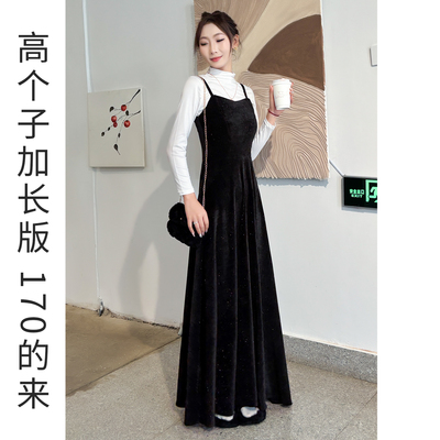 法式赫本风黑丝绒吊带显瘦连衣裙