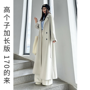 高级感超好看厚大衣双面羊绒高级感高个子加长毛呢外套白色气质冬