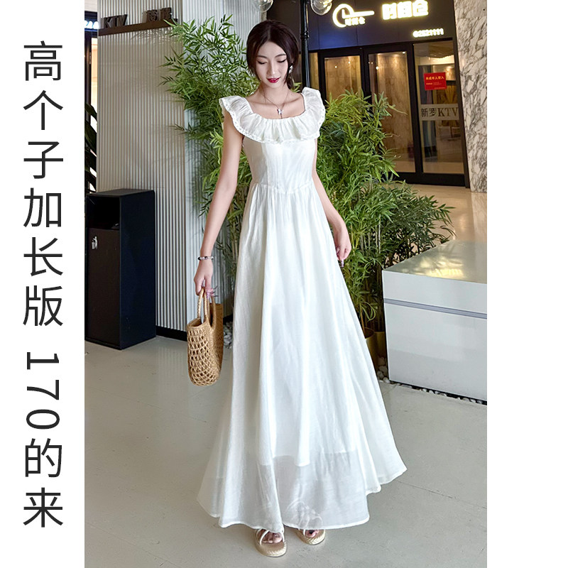 清高个子170加长版无袖娃娃领连衣裙女轻奢高级感长款小众不撞款