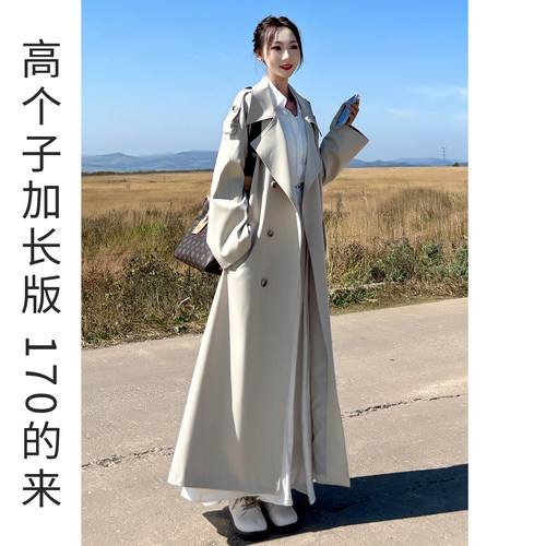白色长款双排扣风衣女显瘦高个子