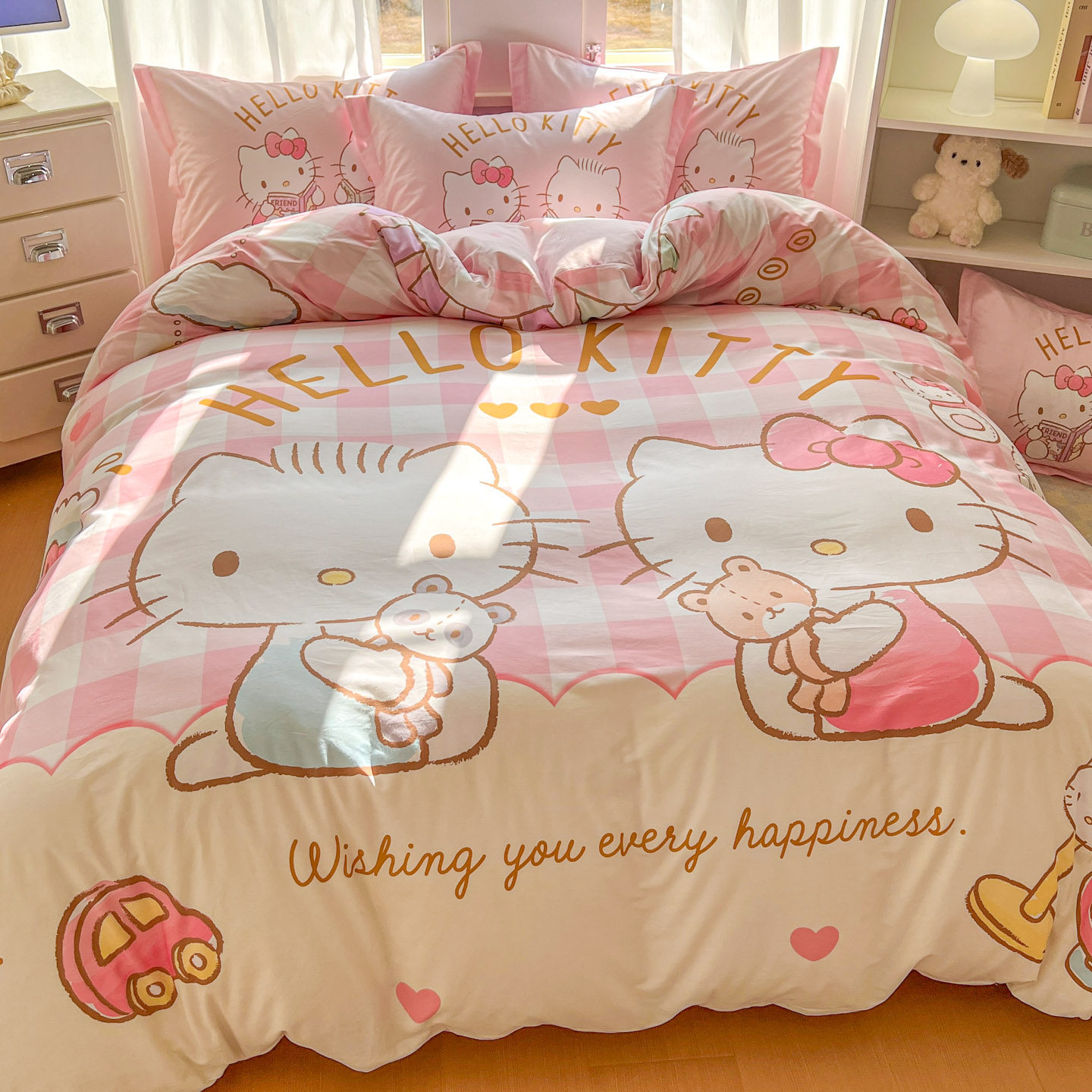 hellokitty纯棉四件套可爱卡通床品学生宿舍三件套床单人全棉被套