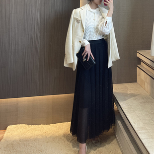 百搭显瘦精致 进口定制5A级植绒网纱蜜蜂刺绣半身裙里衬桑蚕丝