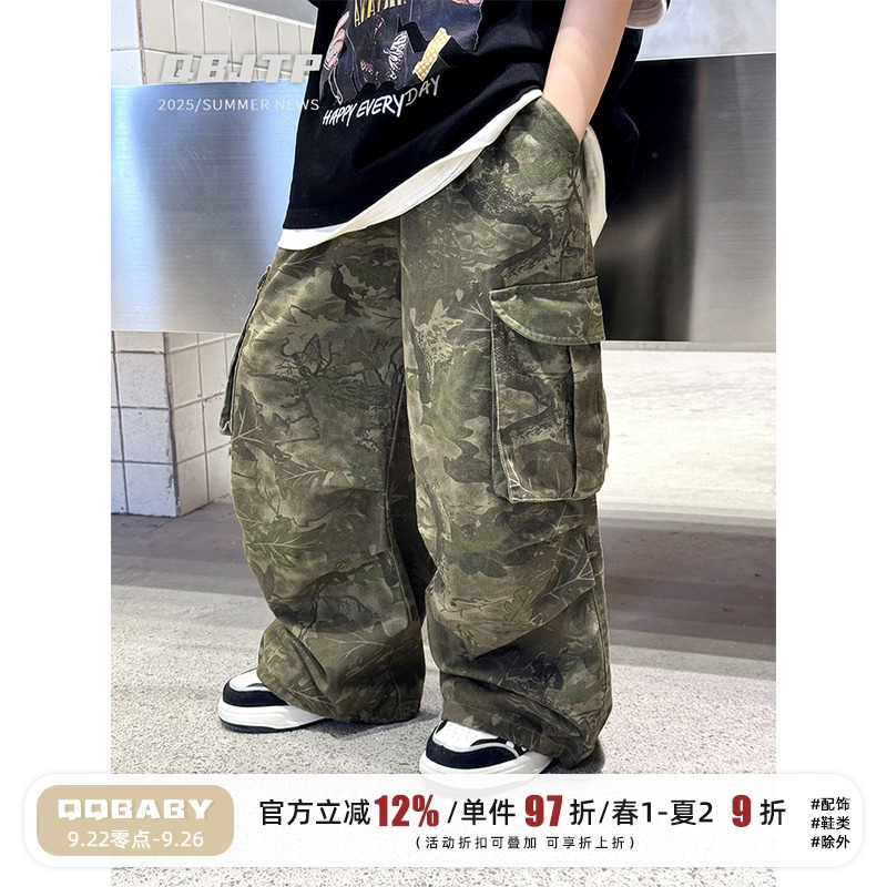 儿童洋气工装裤夏男童阔腿伞兵裤