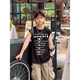 Q宝家童装6月新款 男童背心帅气时髦儿童夏季薄款无袖T恤坎肩马甲