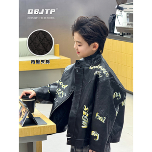 Q宝家童品11月新款 夹棉韩系机车夹克上衣外套潮 男童皮衣儿童冬款