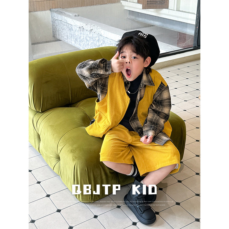 Q宝家童品9月新款 儿童长袖衬衫短裤套装秋款拼色男童休闲两件套,童装/婴儿装/亲子装,套装,淘宝优惠券,粉丝福利购,淘宝优惠卷