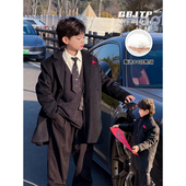 时尚 Q宝家童装 夹羽绒马甲韩版 男童大衣儿童冬装 毛呢外套 1月新款