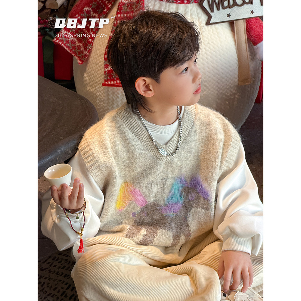 Q宝家童品1月新款 男童针织马甲2026春秋时尚儿童无袖毛衣背心潮,童装/婴儿装/亲子装,马甲,淘宝优惠券,粉丝福利购,淘宝优惠卷