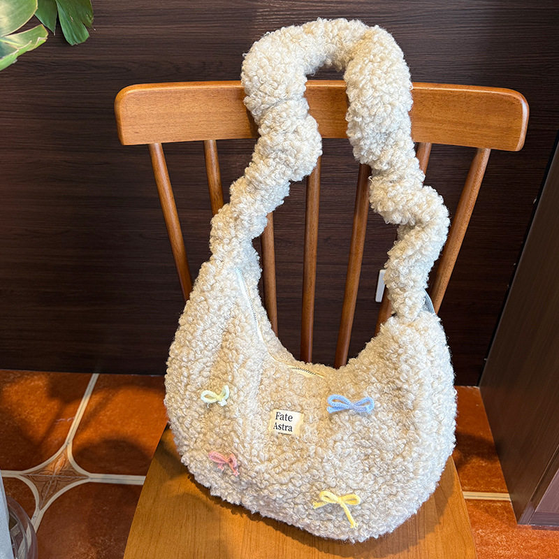 冬季新款甜美风蝴蝶结毛绒可爱百搭大容量包包韩版抽绳托特包,箱包皮具/热销女包/男包,通用款女包,淘宝优惠券,粉丝福利购,淘宝优惠卷