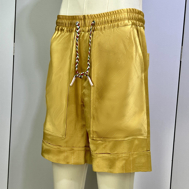 时着帝王黄丝绸重缎银色醋酸男夏季短裤高级多巴胺穿搭休闲五分裤