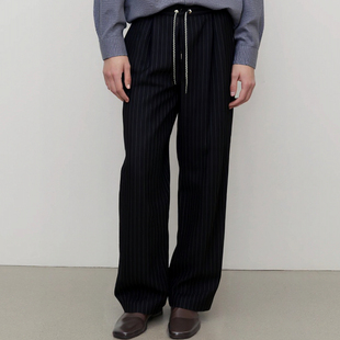 防泼溅高奢row风松紧腰免烫休闲裤 长裤 双面精纺羊毛丝绸男士 时着
