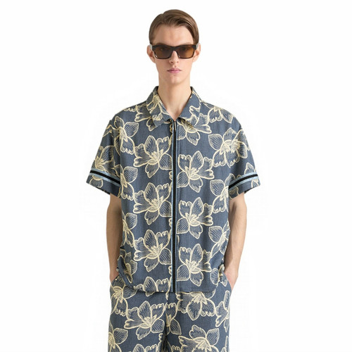 免烫编织亚麻线绣男士时装衬衫