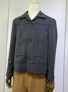 H.LESSER双层加厚精纺羊毛双领男士秋冬时装夹克面料之王修身外套