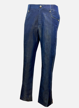 时着Kuroki丝绸超顺滑万亿金丝男牛仔裤微喇冈山丹宁RIRI拉链长裤